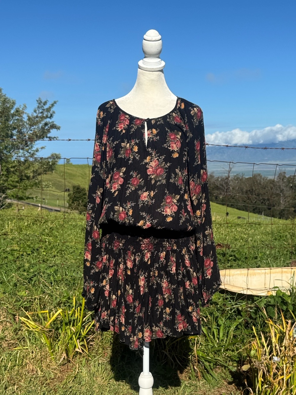 Denim & Supply Ralph Lauren Long Sleeve Black floral Mini Dress Coastal Cowgirl